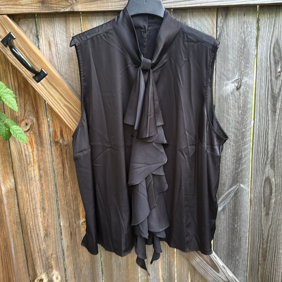 Eloquii Scarf Front Ruffle Black Sleeveless Blouse - Picture 1 of 5